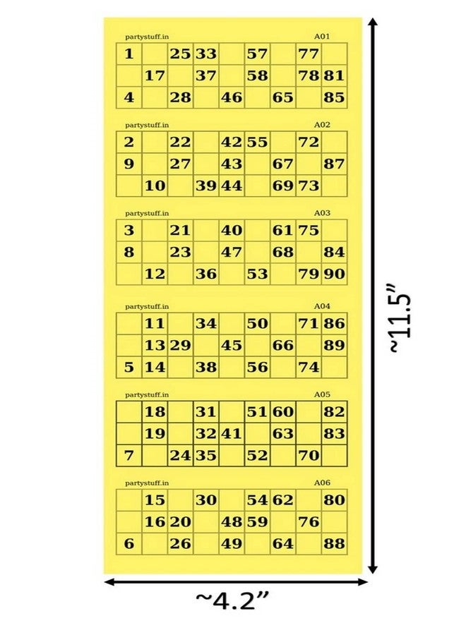 Party Stuff Classic Tambola Housie Ticket Loose Sheets, Paper, Yellow, 100 Sheets, 600 Tickets - Image 3